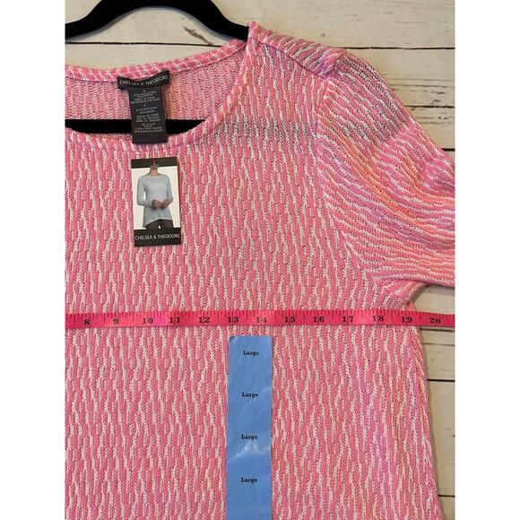 Chelsea & Theodore Lightweight Knit Sweater Pink & White *New* Size Large - Picture 6 of 7